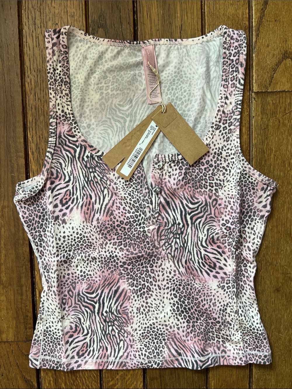 SKIMS Pink Bloom Multi Animal Print Button Tank Size XS NWT